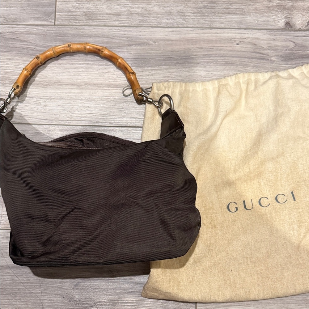 Gucci Dark Brown Shoulder Bag with Bamboo Handle